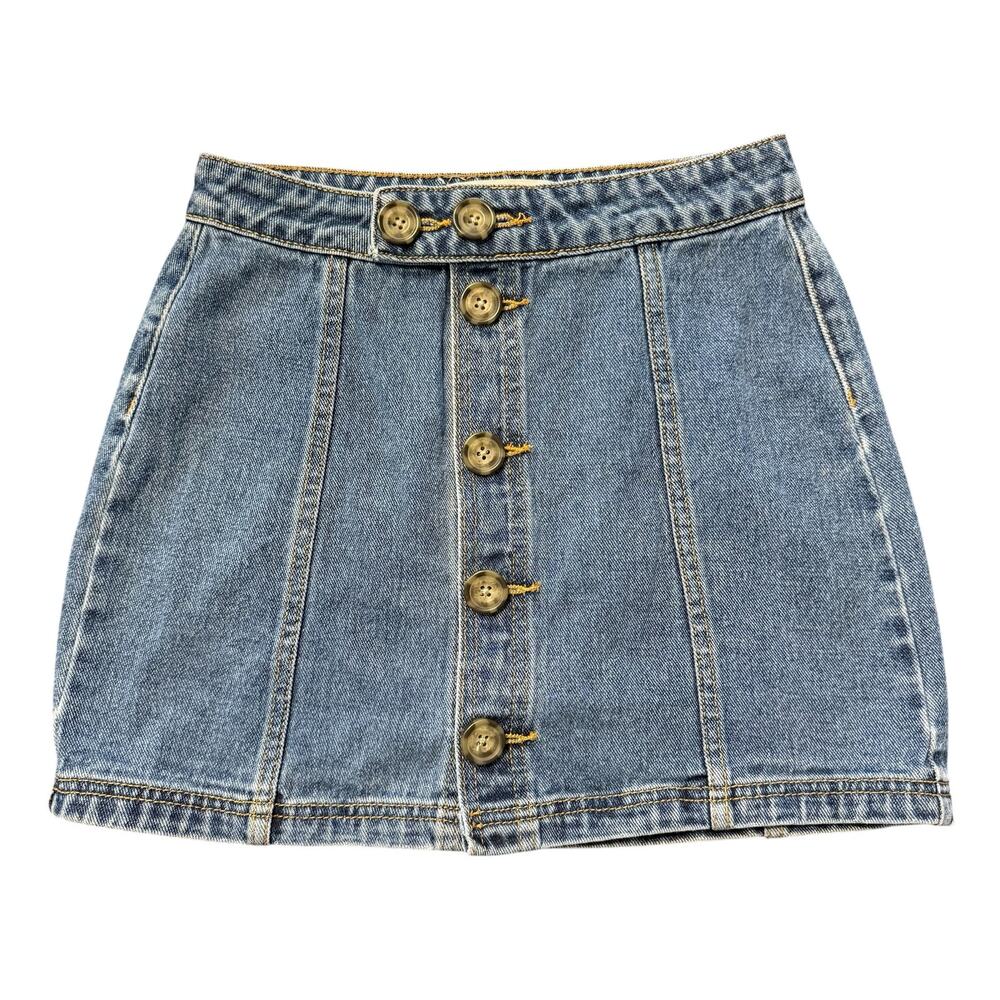 PacSun Juniors Jean skirt, big buttons, slight a-line, Size 23